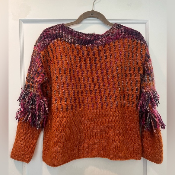 United Colors Of Benetton Orange Purple Knit Finge Boho Sweater approx size S - Picture 1 of 7